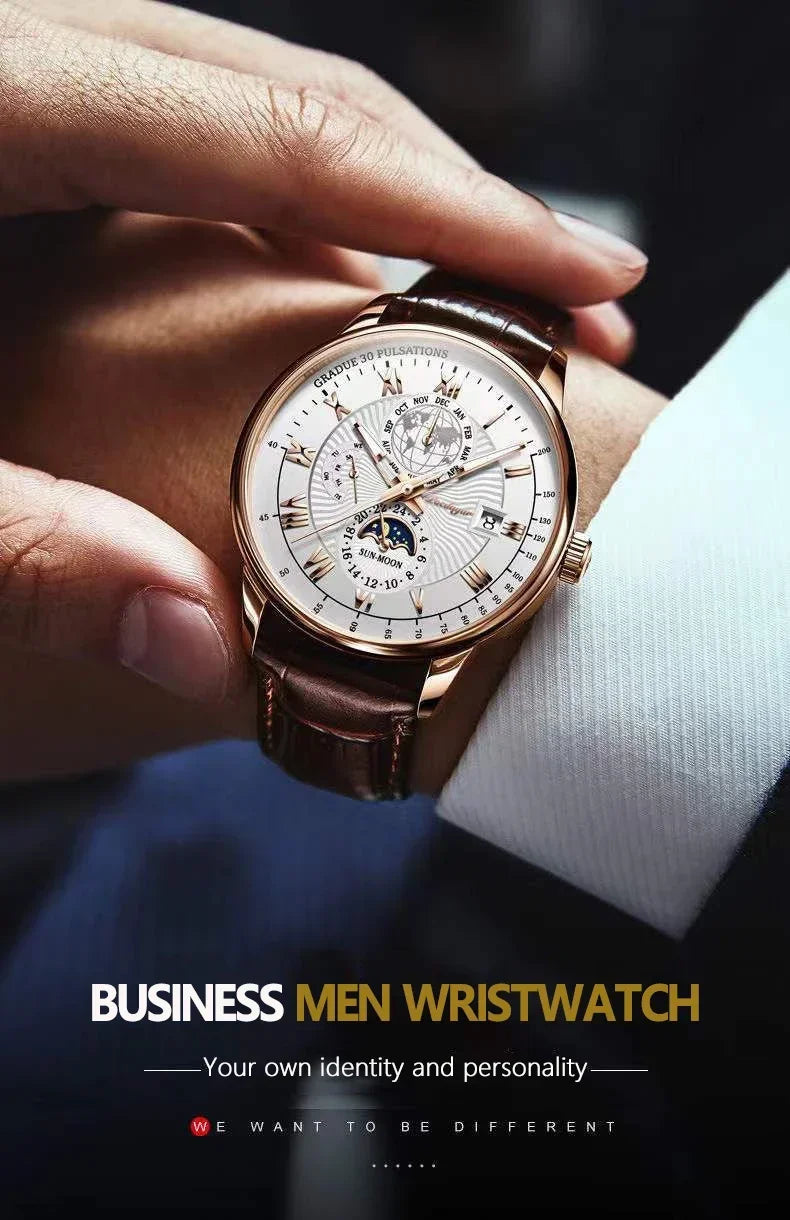 Stylish wristwatch, leather strap, available in different variations