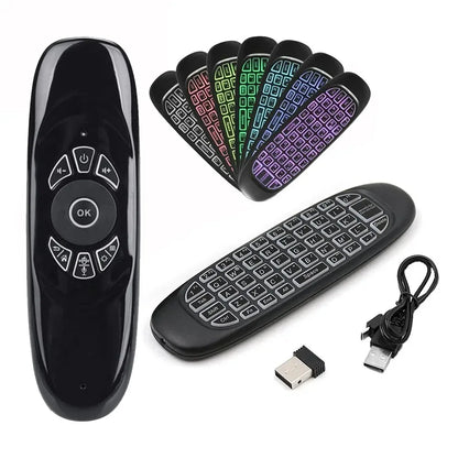 C120 Taustavalaistu Ilmahiiri – 2.4G Langaton Mini-näppäimistö Gyroskoopilla Smart TV:lle