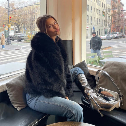 Neo Mint faux fox fur coat for women, short model, 4 different variations