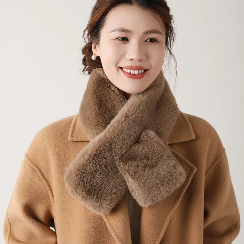 Soft women's rabbit fur scarf for winter