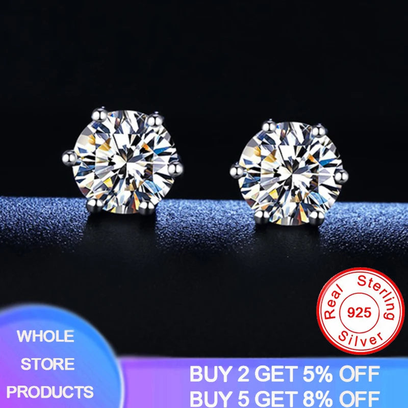 Gorgeous Moissanite Stud Earrings, 925 Silver Gold Plating, Wedding Jewelry
