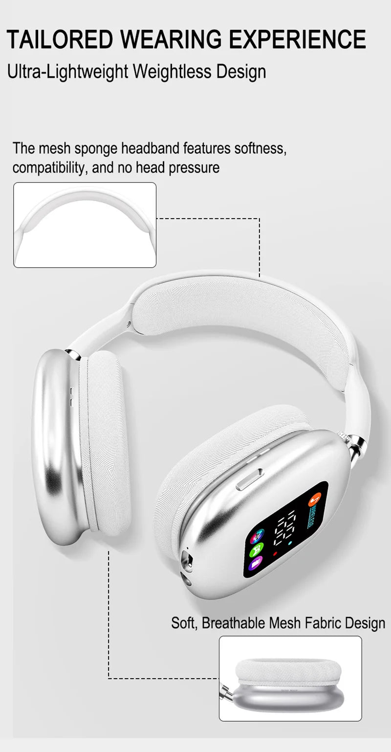 Premium wireless headphones with RGB display, memory card reader