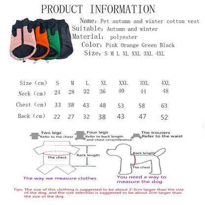 Warm winter dog vest with polo collar, for small, medium and large dogs