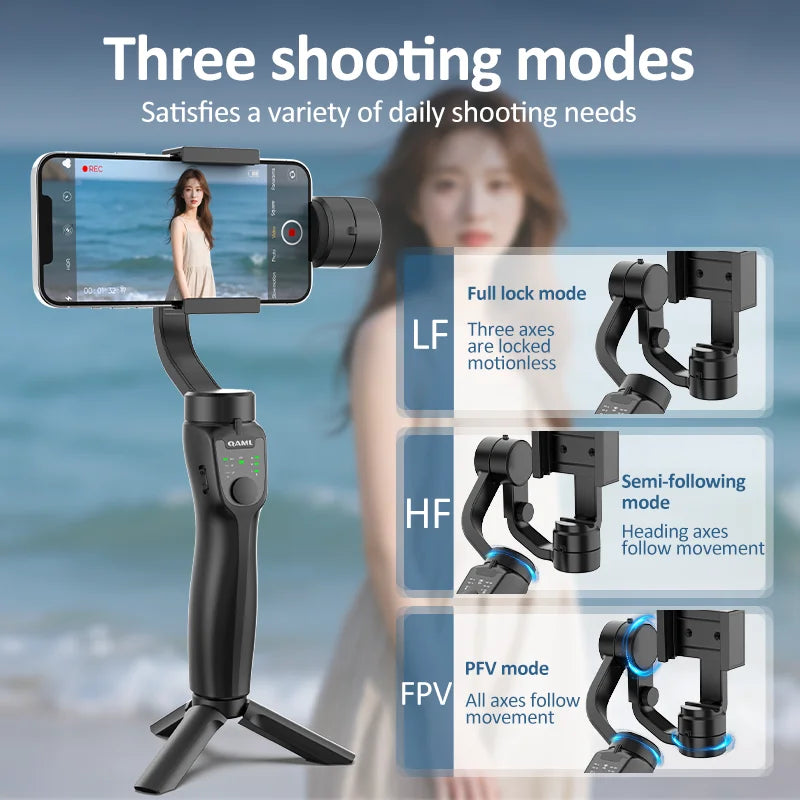 F8 3-akselinen Gimbal-puhelinpidike - Tärinänvaimennus Videokuvaukseen iPhone & Android