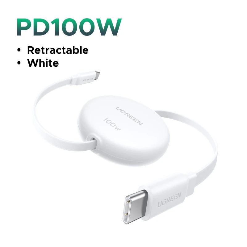 UGREEN Sisäänvedettävä USB-C Kaapeli 100W PD - MacBook, iPad, iPhone Pikalataus