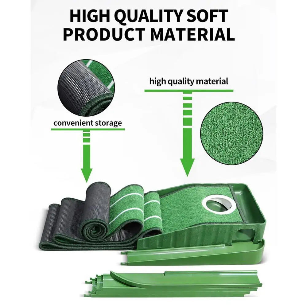 Golf putting practice mat, with guide lines and automatic ball return