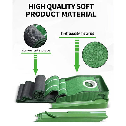 Golf putting practice mat, with guide lines and automatic ball return