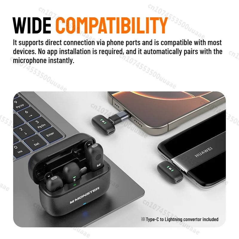 Monster N10 PRO Wireless Lavalier Microphone, 1 Receiver + 2 Transmitters