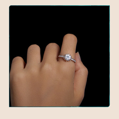 BAMOER Kukka Moissanite -sormus, 925 hopea, moissanite-kivi keskellä