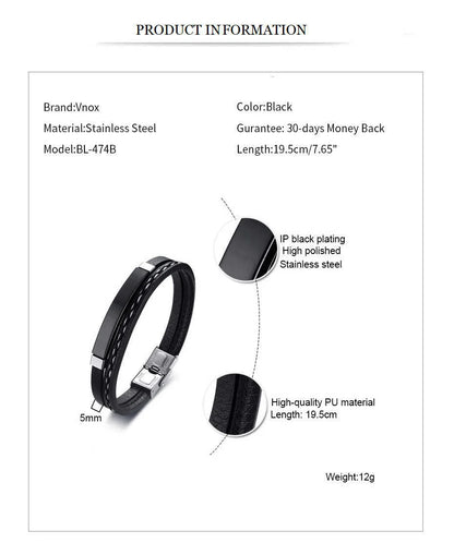 VNOX Genuine Leather Double Bracelet for Men