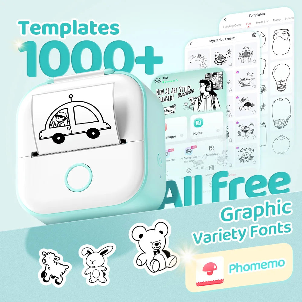 Phomemo T02 mini thermal printer, wireless pocket printer for labels