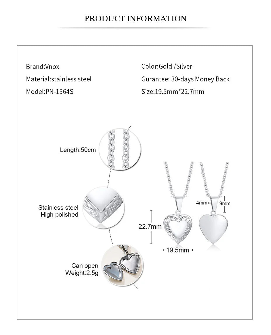 VNOX Heart Locket Necklace with Picture and Name for Women