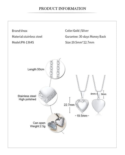 VNOX Heart Locket Necklace with Picture and Name for Women