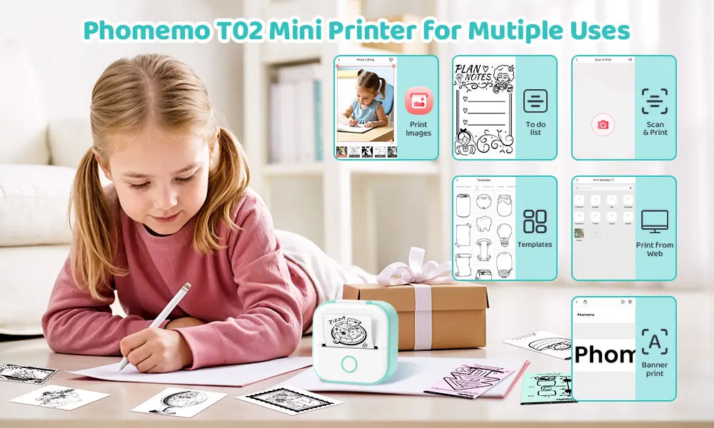 Phomemo T02 mini thermal printer, wireless pocket printer for labels