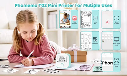 Phomemo T02 mini thermal printer, wireless pocket printer for labels
