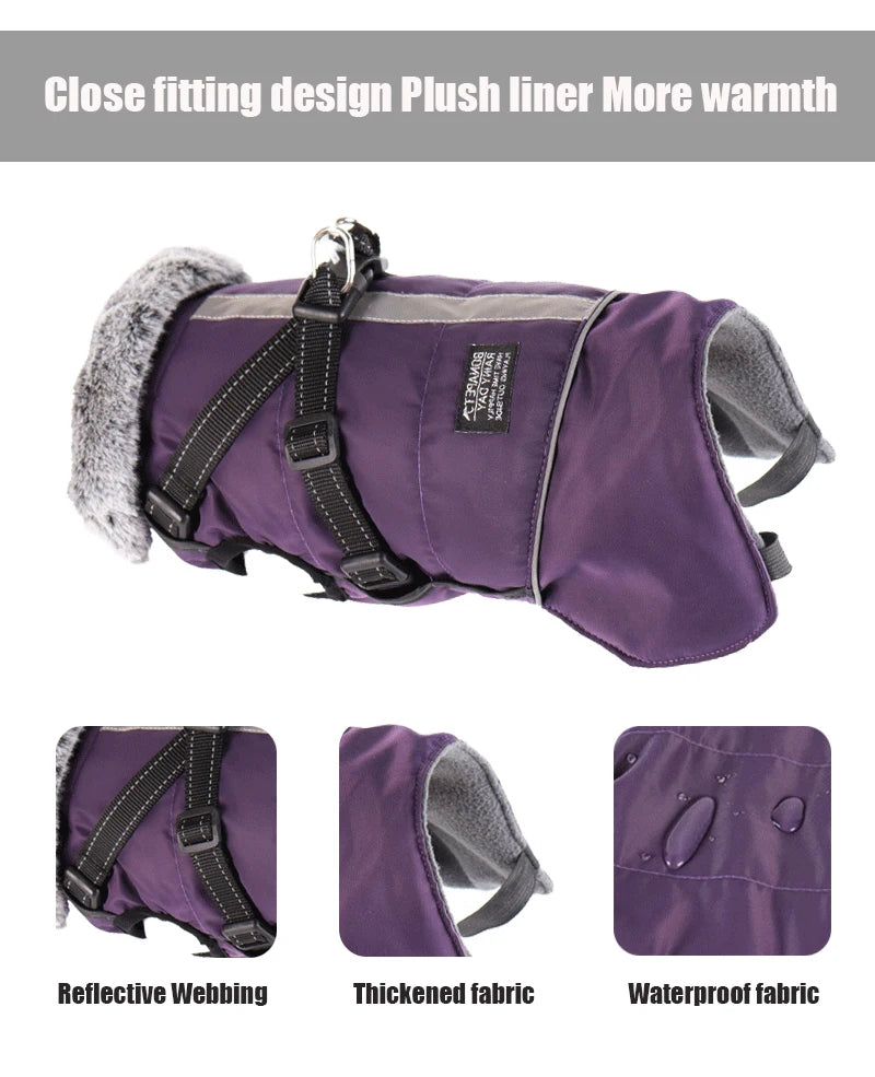 Dog winter jacket with harness, very warm jacket for small and medium-sized dogs