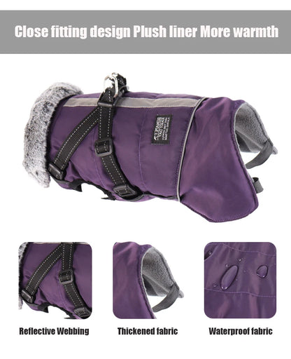 Dog winter jacket with harness, very warm jacket for small and medium-sized dogs