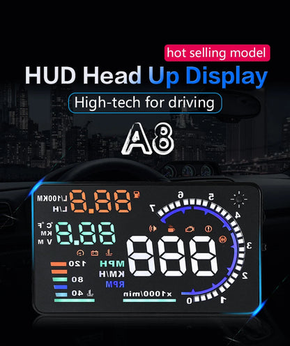 A8 5.5" OBD2 HUD Tulosnäyttö – LED-tuulilasiprojektori Nopeus, RPM ja Lämpötila
