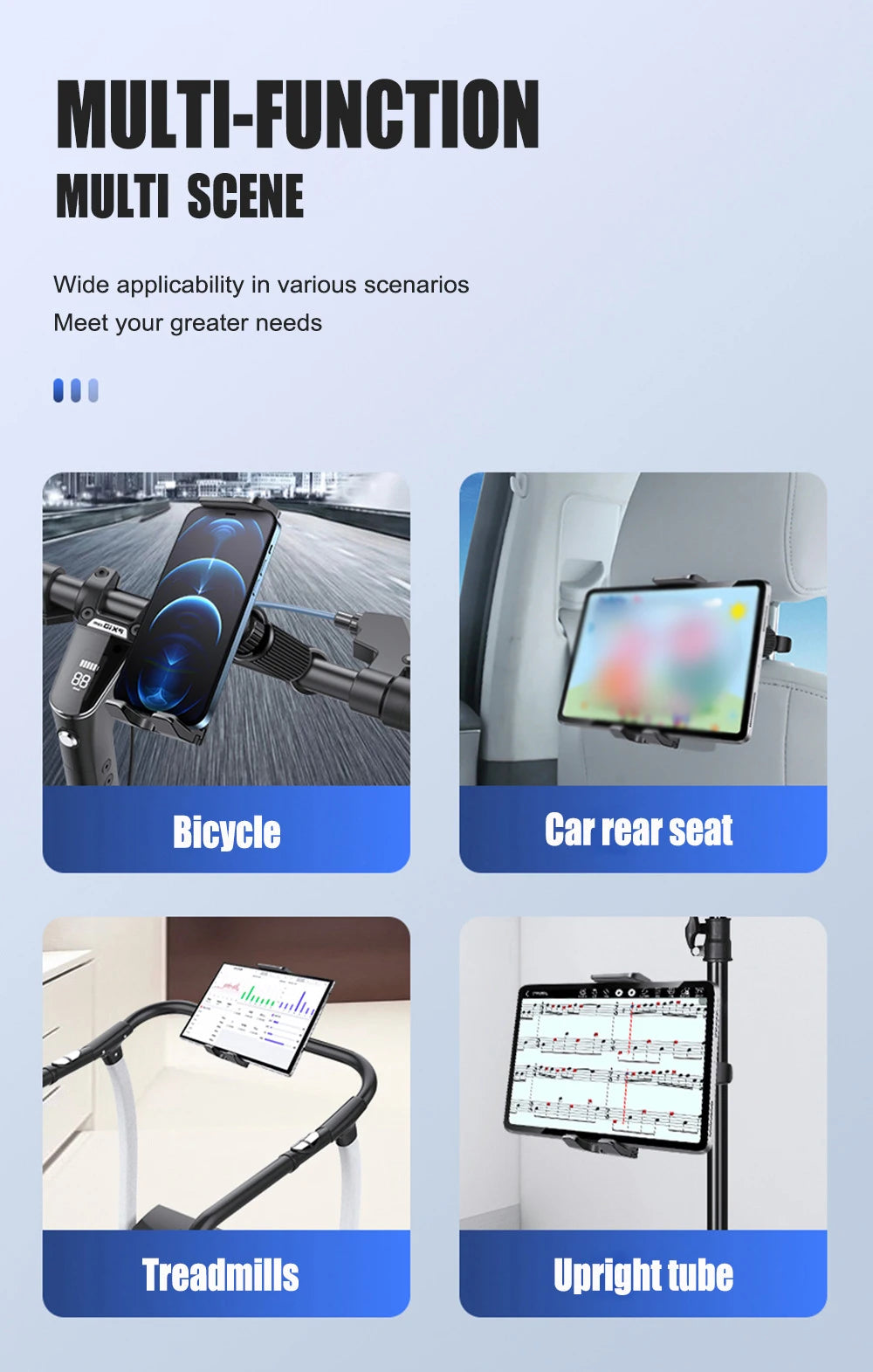 360° Kääntyvä Puhelimen/Tabletin Pidike – Auton niskatuki, pyörä, juoksumatto
