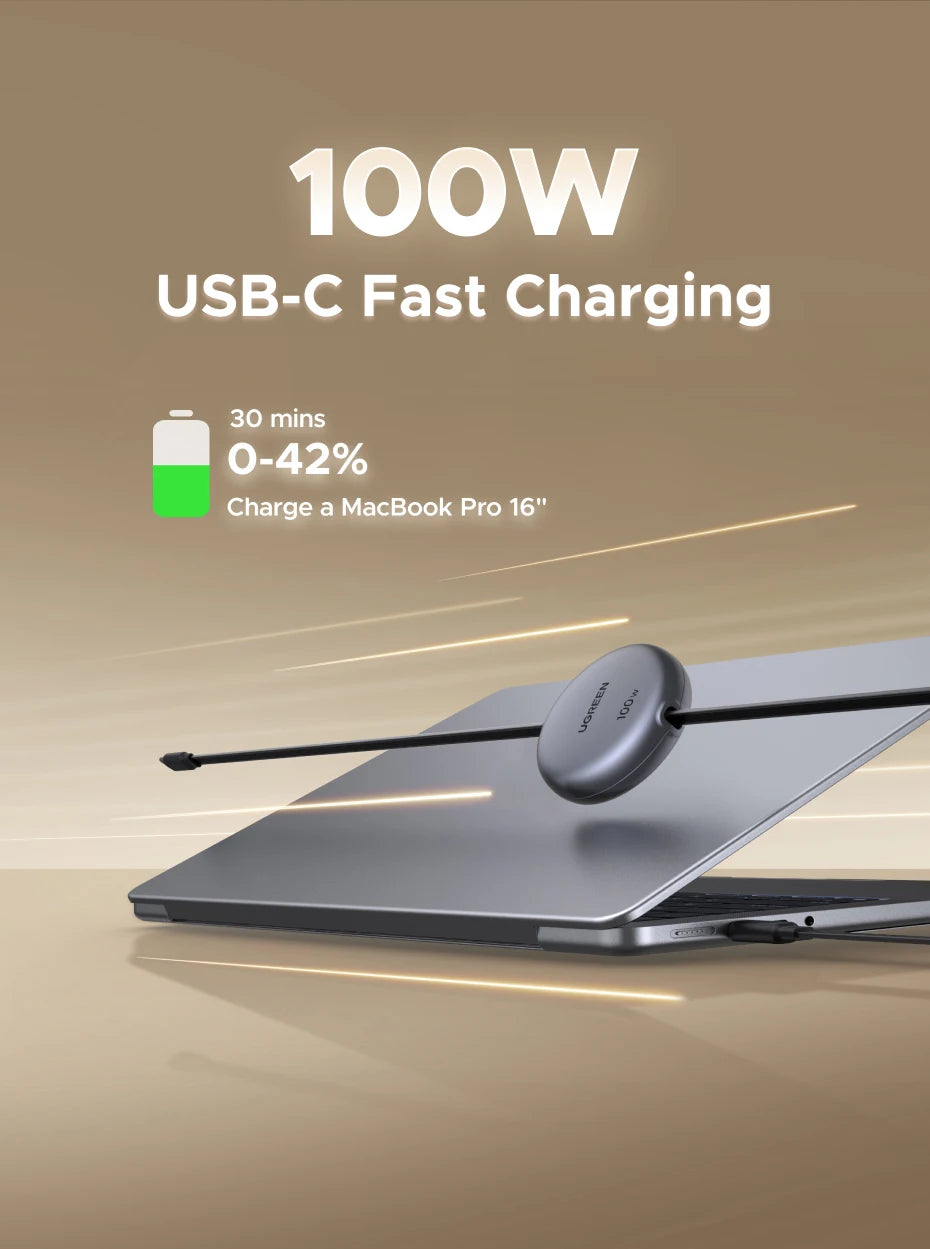 UGREEN Sisäänvedettävä USB-C Kaapeli 100W PD - MacBook, iPad, iPhone Pikalataus