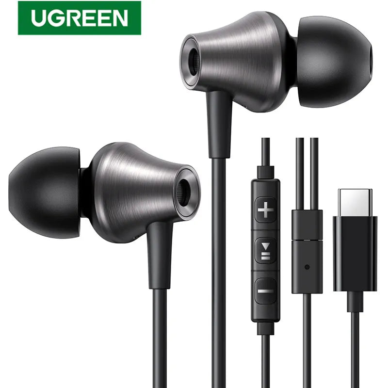 UGREEN USB-C Headphones with Microphone - HiFi Stereo In-Ear Headphones with 3.5mm Jack