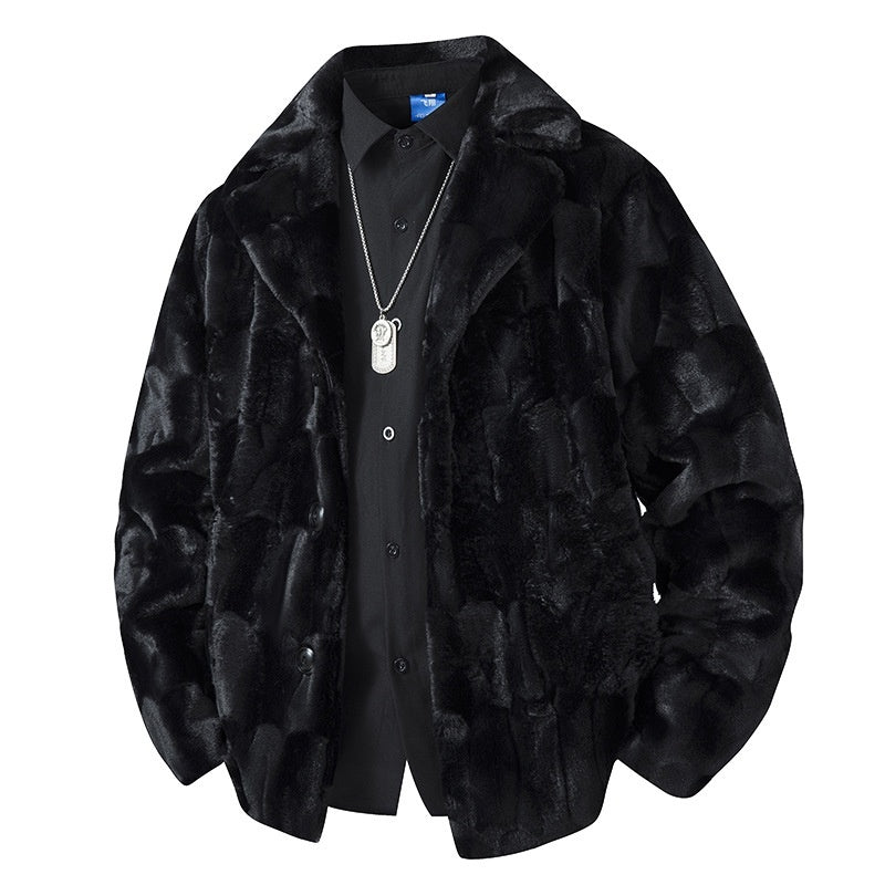 Fleece-lined fur coat, wide collar, comfortable fit