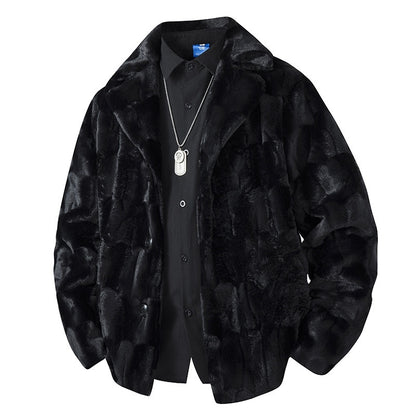 Fleece-lined fur coat, wide collar, comfortable fit