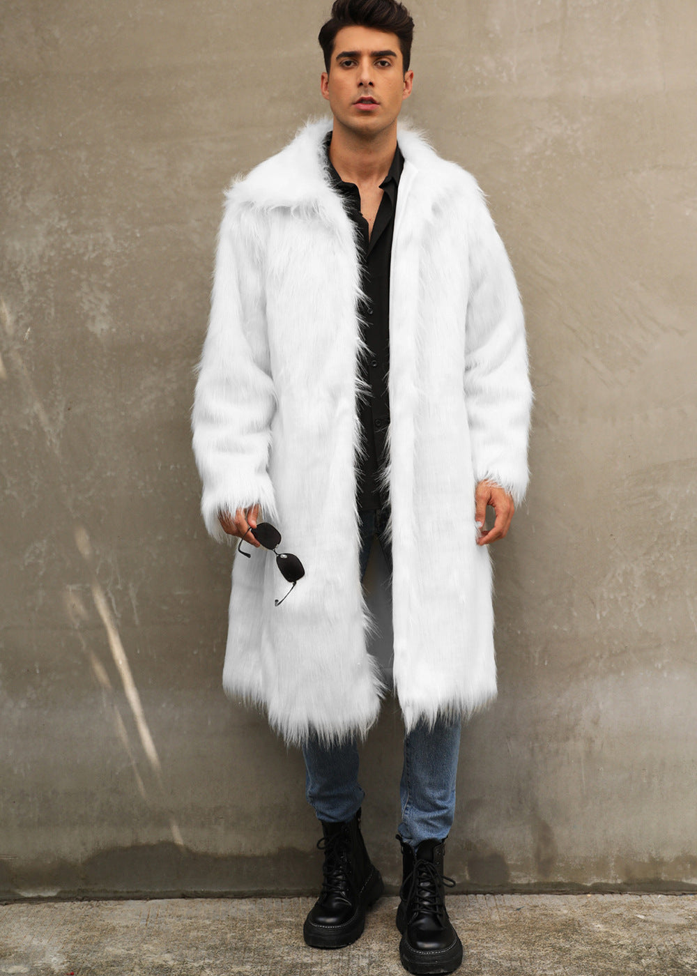 Men's long faux fur coat, imitation fox fur