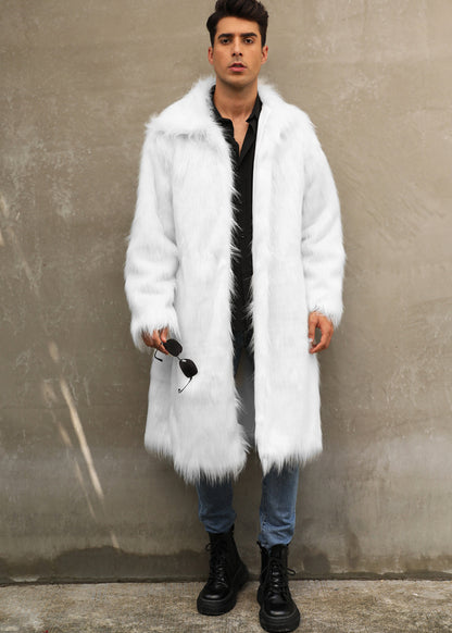 Men's long faux fur coat, imitation fox fur