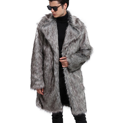 Men's medium-length faux fur jacket, warm premium
