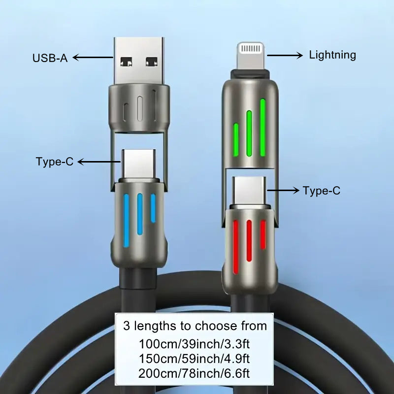 Hihowin 4-in-1 charging cable, 100W fast charging, stylish breathing light