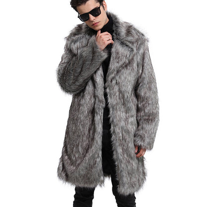 Men's medium-length faux fur jacket, warm premium