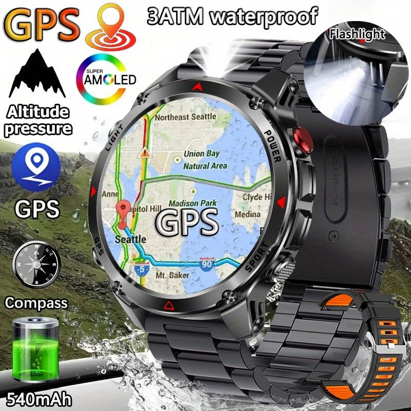 COIUSOR GPS smartwatch with 1.46" AMOLED HD display, LED flashlight