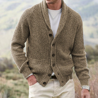Men's turn-down collar cardigan, thick wool-like