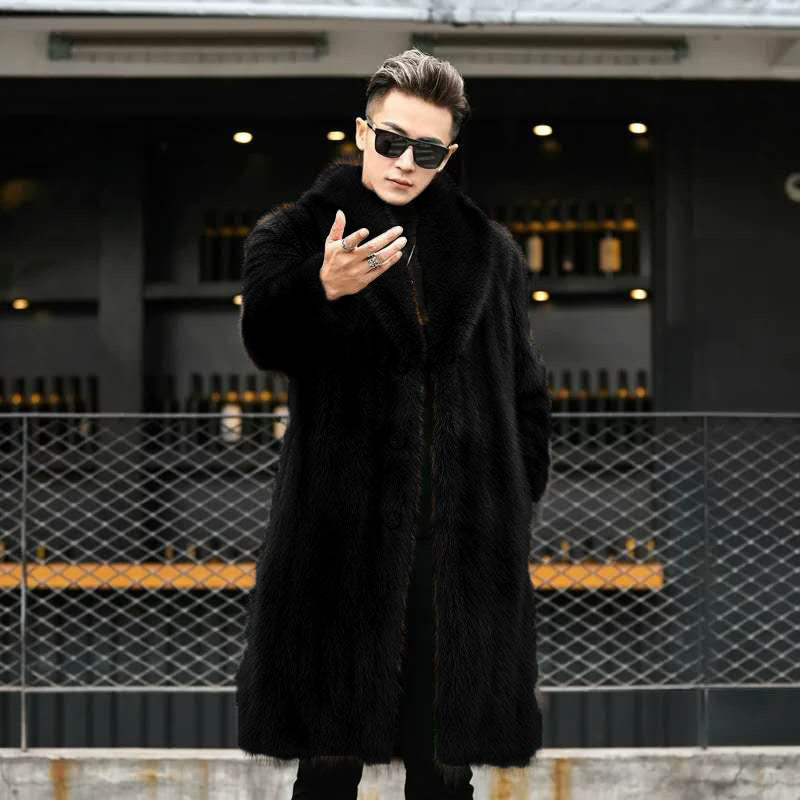 Men's long Mink fur coat, premium business-casual style
