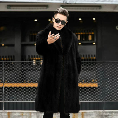 Men's long Mink fur coat, premium business-casual style