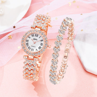 Diamond-embellished women's wristwatch, stylish Roman numerals