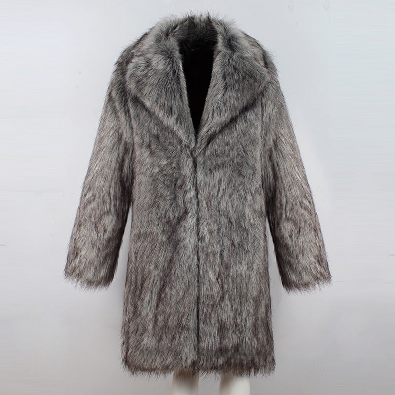Men's medium-length faux fur jacket, warm premium