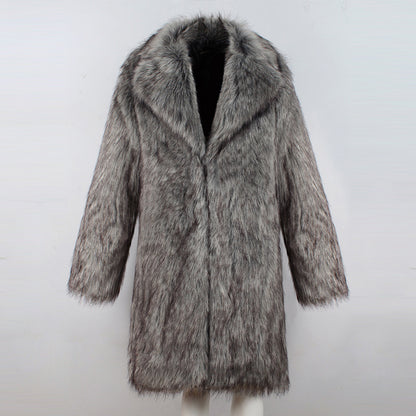 Men's medium-length faux fur jacket, warm premium