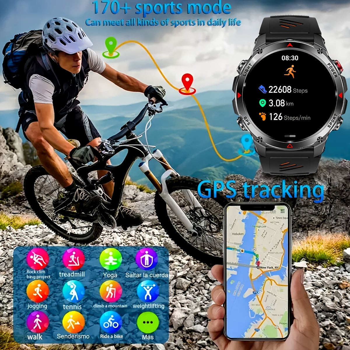 COIUSOR GPS smartwatch with 1.46" AMOLED HD display, LED flashlight