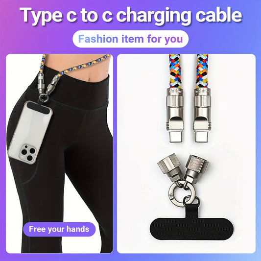 Phone strap fast charging cable combination, 60W, C-type