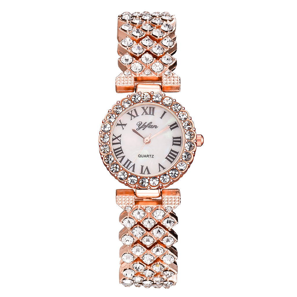 Diamond-embellished women's wristwatch, stylish Roman numerals