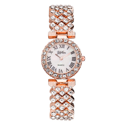Diamond-embellished women's wristwatch, stylish Roman numerals