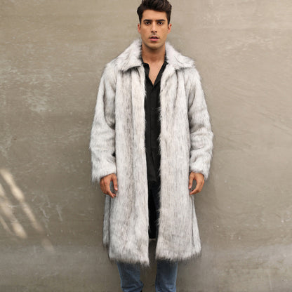 Men's long faux fur coat, imitation fox fur