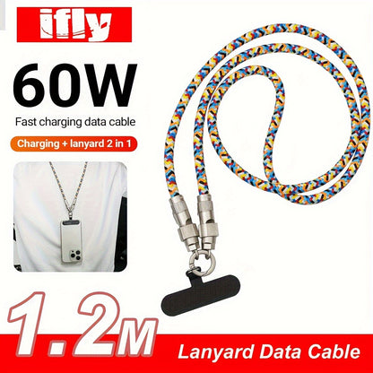 Phone strap fast charging cable combination, 60W, C-type