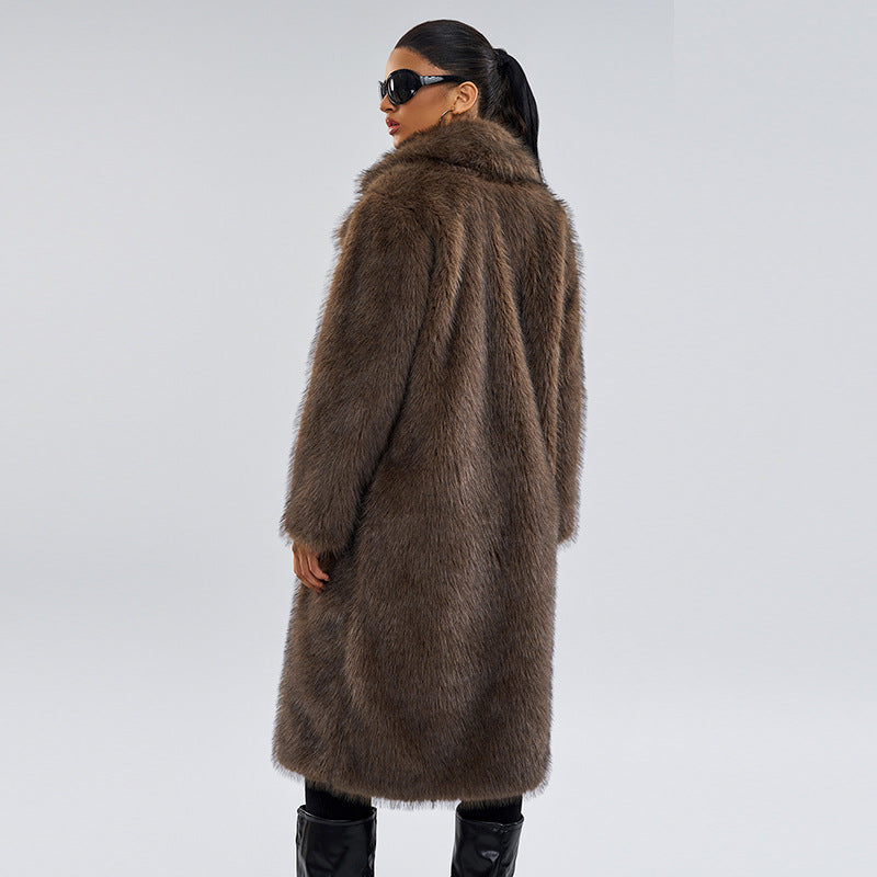 Women's long fox fur coat, European premium fox fur imitation