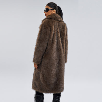 Women's long fox fur coat, European premium fox fur imitation