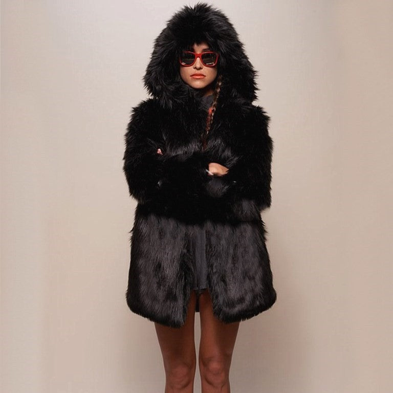 Women's winter fur coat, premium faux fur