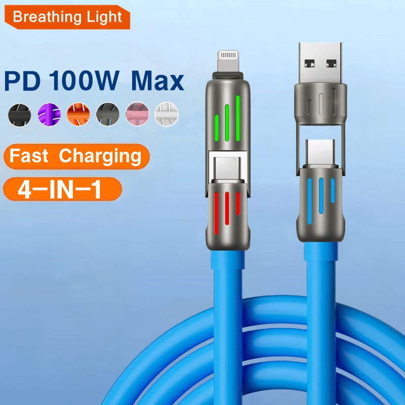 Hihowin 4-in-1 charging cable, 100W fast charging, stylish breathing light