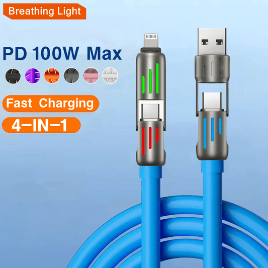 Hihowin 4-in-1 charging cable, 100W fast charging, stylish breathing light
